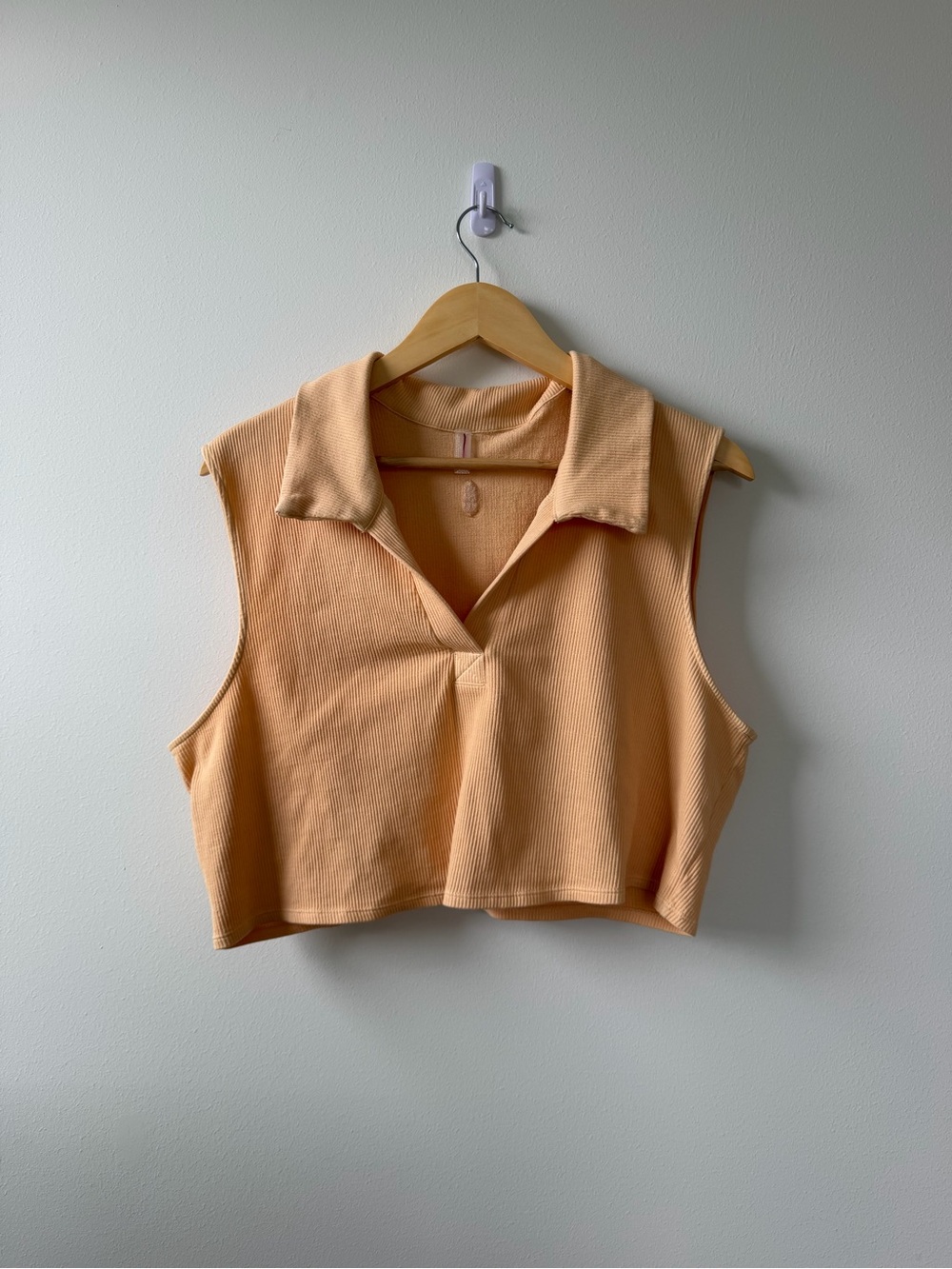 Free People Peach Ribbed Sleeveless Polo Crop Top